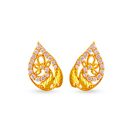 Concentric Floral And Leaf Gold Earrings