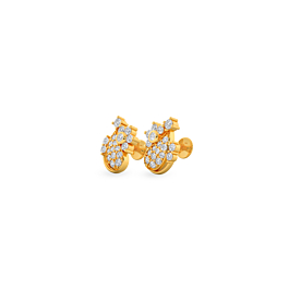 Signet Floral Stud Design Gold Earrings