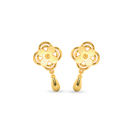 Impressive Four Petal Floral Design Gold Earrings