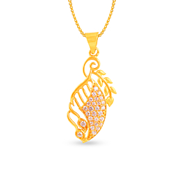 Bejeweled Leaf Design Gold Pendant