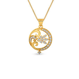 Gilded Circle Design Floral Gold Pendant