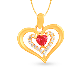 Designer Red Stone Heart Gold Pendant