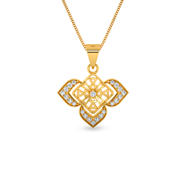Glorious Rhombus Design Floral Gold Pendant