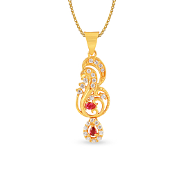 Majestic Dancing Drop With Color Stone Gold Pendant