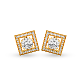 Delicate Stoned Squares Gold Earrings