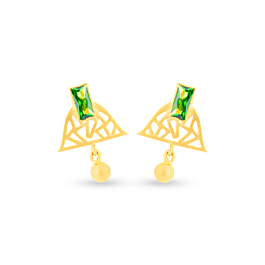 Wondrous Green Stone Triangle Gold Earrings