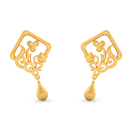 Glimmering Tendril Floral Gold Earrings