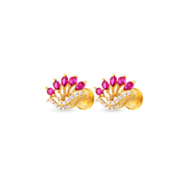 Lovely Colour Stone Floral Gold Earrings