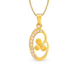 Pretty Three Petal Floral with Oval Shape Gold Pendants