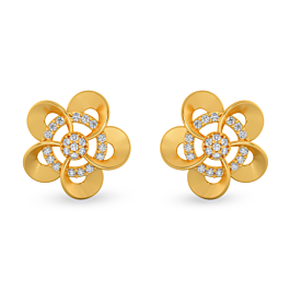 Scintillating Floral Studded Gold Earrings