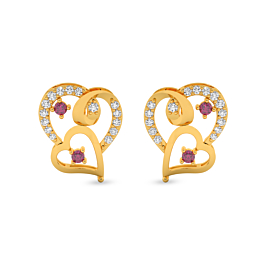 Azure Romantic Dual Heart Gold Earrings