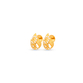 Enticing Tendrial Leaf with Floral Gold Earrings
