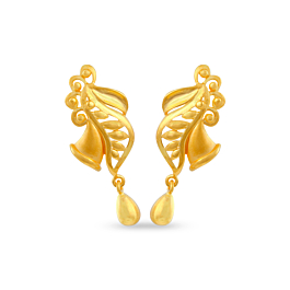 Minimalistic Bell Flower Pattern Drop Gold Earrings