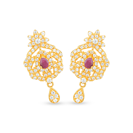 Absolute Sheer Red Stone Floral Gold Earrings