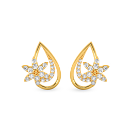 Contemporary Floral Pear Drop Gold Earrings