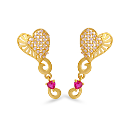 Modernized Semi Stoned Heartin Gold Earrings