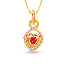 Enhancing Red Stone Heart Gold Pendant