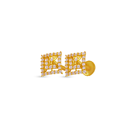 Dainty Floral And Rhombus Gold Earrings