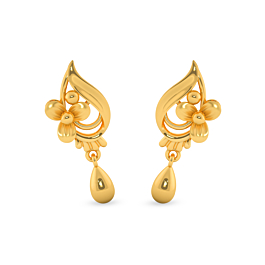 Exotic Floral Pear Drop Gold Earrings