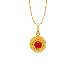 Radiant Circular Red Coral Pearl Gold Pendant