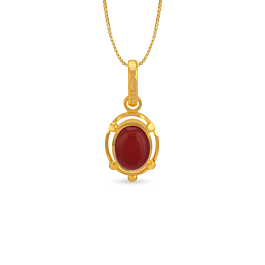 Whimsical Oval Red Coral Gold Pendant