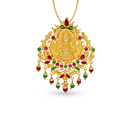 Glinting Multi Stone With Goddess Lakshmi Gold Pendant