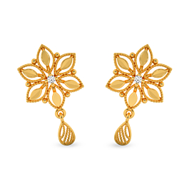 Enticing Twisted Floral Drop Gold Earrings