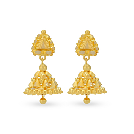 Ornate Triangular Pattern Gold Earrings