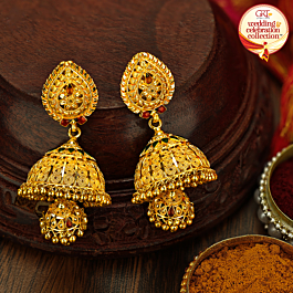 Attractive Floral Jhumkas Gold Earrings - Wedding and Celebrations