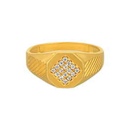 Ornate Cross Ribbed Gold Ring