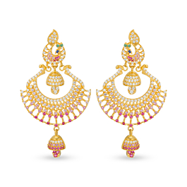 Ravishing Peacock Multi Stone Gold Earrings