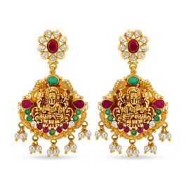 Ethnic Floral With Goddess Lakshmi Gold Earrings