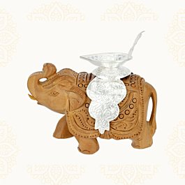 Divine Wood Elephant Leaf Silver Lamp