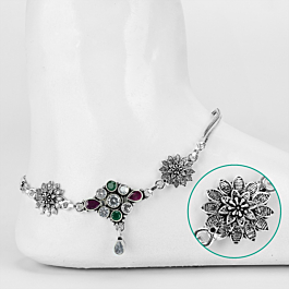 Intricate Floral Silver Anklets