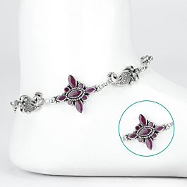 Captivating Peacock Design Floral Silver Anklets
