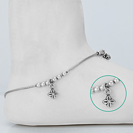 Captivating Floral Beaded Charm Silver Anklets