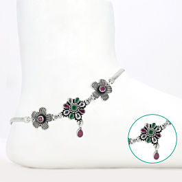 Marvellous Floral Silver Anklets