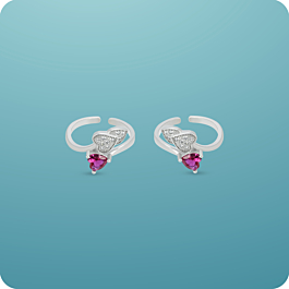 Petite Pink Stone Hearting Silver Toe Rings