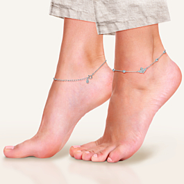 Dazzling Leafy Silver Anklets - Valentine Collection