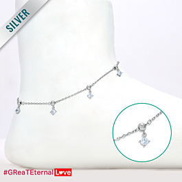 Stylish Dangling Stone Silver Anklets - Valentine Collection
