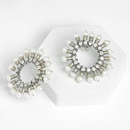 Exuberant Studded Pearl Silver Earrings