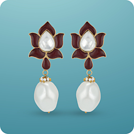 Charming floral Brown Stone With Pearl Silver Earrings