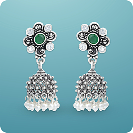 Amazing Emerald Stone Silver Jhumka Earrings