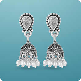 Splendid White Stone Silver Jhumka Earrings