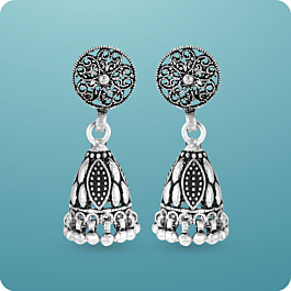 Appealing Oval Pattern Silver Jhumka Earrings