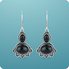 Exceptional Black Stone Silver Earrings