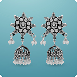 Ravishing Floral Pearl Beaded Silver Jhumka Earrings