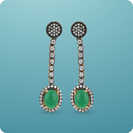 Glittering Trendy Green stone Silver Earrings