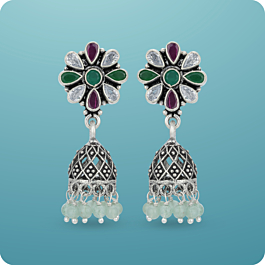 Ethnic Floral Pearls Silver Earrings