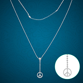 Trendy Beaded Peace Sign Silver Necklace